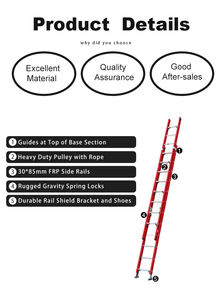 런즈툴 24피트 28피트 32피트 40피트 12미터 EN131 FRP 유리섬유 연장 사다리 텔레스코픽 사다리 - Product Image 2