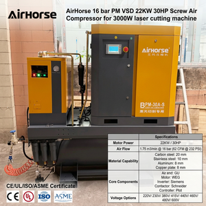 Compresseur industriel à vis AirHorse CE certifié ASME 22 kW 30 CV 16 bars 62 CFM 4-en-1 PM VSD pour machine de découpe laser 3000 W - Product Image 1