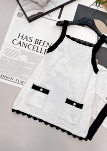 ชุดเดรสผ้าถักแขนกุดสำหรับผู้หญิง, เสื้อจั๊มเปอร์ทรงเอแต่งขอบสแกลลอปพร้อมกระเป๋าด้านหน้า, เสื้อถักนิตติ้งเนื้อนุ่มสำหรับใส่ในชีวิตประจำวัน - Product Image 5