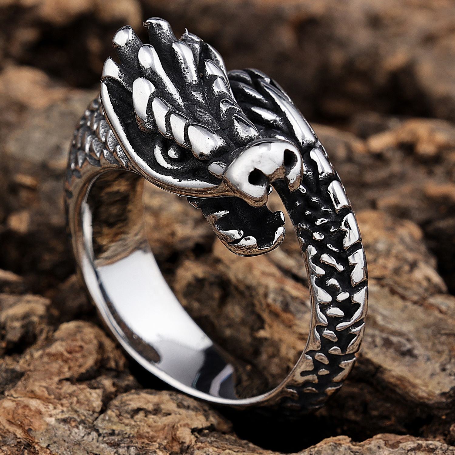 Hip Hop Punk Jewelry Gift Stainless Steel Vintage Chinese Dragon