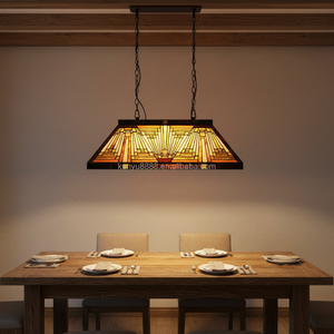 Lustre rectangulaire Tiffany de 48 pouces en verre teinté avec 6 lumières, style américain, installation facile pour salle à manger - Product Image 5