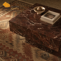 Table basse rectangulaire en marbre rouge Cotrustone Rosso Alicante, table centrale en pierre polie, mobilier de luxe pour salon