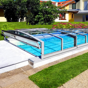 Couverture de <span class=keywords><strong>piscine</strong></span> en aluminium rétractable, enceinte étanche, solution d'ombrage extérieure coulissante pour villa - Product Image 1