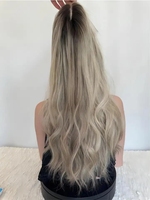 Perruque Full Lace à Raie Centrale Ondulée avec Dentelle Suisse Transparente Blond Clair, Perruques en Cheveux Humains Naturels