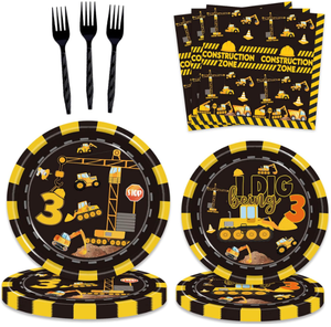Articles de fête d'anniversaire sur le thème de la construction : Camion, Excavatrice, Bannières, Guirlandes, Assiettes, Gobelets, Serviettes, Nappe, <span class=keywords><strong>Couverts</strong></span> et Vaisselle - Product Image 3