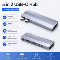 Hub USB C 5 en 2, Adaptador Multipuerto USB 3.2 Gen 2 de 10 Gbps, Divisor Doble Tipo C con Conector de Audio de 3.5 mm para MacBook Pro Air