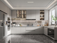 Meubles de cuisine modernes Lesso Home en bois massif laqué, finition chêne blanc, ignifuges, écologiques, design modulaire, portes vitrées, évier