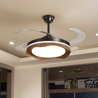 Ventilateurs de plafond intelligents LED en noyer de 42 pouces LED à intensité variable Chauffage DJ en bois Tuya Salon Salle de bain Hôtel Intérieur 220V Acrylique Cuivre