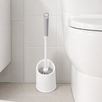 Brosse de toilette à nettoyage en profondeur avec support à long manche, poils denses, brosse de récurage robuste, rangement facile, pour salle de bain
