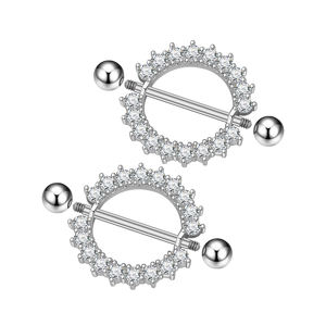 Ensemble de 10 anneaux de mamelon ronds en zircon en acier inoxydable 316L pour <span class=keywords><strong>piercing</strong></span> à clipser pour femmes et enfants bijoux de corps - Product Image 1