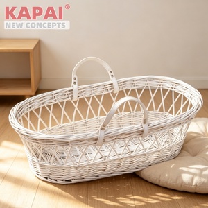 2026 KAPAI <strong>Grey</strong> Painted Wicker Baby <strong>Moses</strong> <strong>Basket</strong> With PU Handle Lightweight Travel Newborn Baby Carry Cot Cradle - Product Image 2