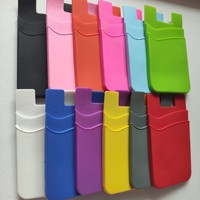 Porte-cartes en silicone double couche avec adhésif arrière pour téléphone portable, pochette pour cartes bancaires et de transport, impression couleur, design élargi