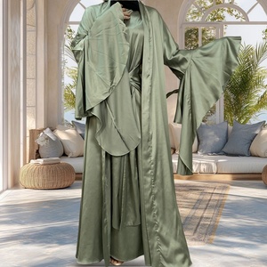 Elegant Women's Abaya <b>Set</b> with Flowy Long Sleeve Outer Coat and Tie Waist Muslim Dress for Formal and Casual Wear (Style 1925) - Product Image 5