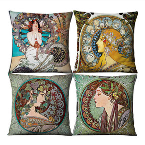Housse de coussin vintage <span class=keywords><strong>Art</strong></span> <span class=keywords><strong>Nouveau</strong></span> européen Mucha Gallery, belle fille, coussin en lin, coussin décoratif pour la maison - Product Image 4