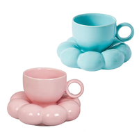 Ensemble de tasses à café en céramique rose personnalisé, style INS, tasse à fleurs créative pour le thé de l'après-midi et le petit-déjeuner, valeur esthétique élevée