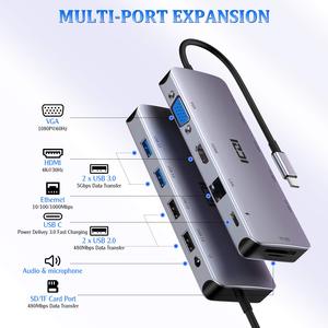 ICZI 11 en 1 Tipo C Hub 1000M RJ45 VGA <span class=keywords><strong>USB</strong></span> C Dock para <span class=keywords><strong>MacBook</strong></span> <span class=keywords><strong>Pro</strong></span> Adaptador <span class=keywords><strong>USB</strong></span> 3,0 de 4 puertos con características multipuerto - Product Image 2