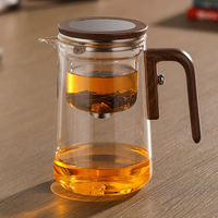 Bouilloire en verre vintage de 800ml avec poignée et couvercle de séparation de l'eau Filtre unique résistant à la chaleur pour la maison ou le bureau