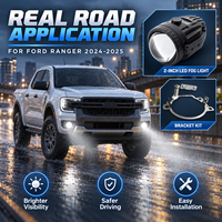 Projecteur antibrouillard Bi-LED 2 pouces pour Ford Ranger 2024-2025 12V 24V, lentille tricolore avec support pour pick-up, adaptable