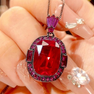 Fashion Eco-friendly Copper <b>Ruby</b> <b>Necklace</b> Set 12*16-10*12mm Red <b>Ruby</b> Cubic Zirconia Elegant Daily & Party Matching Set - Product Image 5