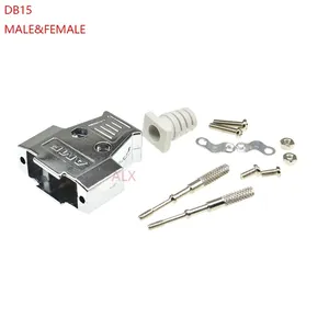 1Set Db15 Vrouwelijke Mannelijke Connector + Metalen Shell Soldeer Type D-Sub Connectoren 15 Pin Stekker Adapter Voor Db15 7w2