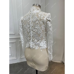 Vente en gros de boléro de <span class=keywords><strong>mariage</strong></span> à encolure haute et à manches longues avec appliques sexy et paillettes haut en <span class=keywords><strong>dentelle</strong></span> élégant - Product Image 4