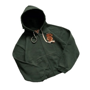 Sudadera con Capucha Verde Bordada con Cierre para Hombre, Sudadera con Capucha Extra Grande de Felpa, Ropa Urbana Vintage de Invierno, 100% Algodón, Logotipo Personalizado - Product Image 4