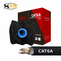 Kabel tembaga kualitas terbaik CAT6A U/UTP luar ruangan 1000ft Plenum Rated kabel Solid pelindung ganda 305m kotak fleksibel