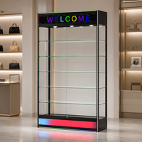 Vitrine LED en verre trempé 8 mm à cadre en aluminium épaissi, bande lumineuse arc-en-ciel, 5 étagères réglables – Meilleures ventes
