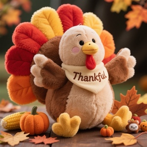 <span class=keywords><strong>Peluche</strong></span> personalizzato della mascotte del tacchino del ringraziamento con pettorina riconoscente regalo di <span class=keywords><strong>peluche</strong></span> personalizzato per le vacanze OEM ODM - Product Image 1