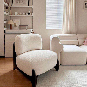 Fauteuil de loisirs design nordique en bois massif avec revêtement en <span class=keywords><strong>velours</strong></span> d'agneau, <span class=keywords><strong>chaise</strong></span> pivotante douce pour la maison, le <span class=keywords><strong>bureau</strong></span> ou la chambre - Product Image 3