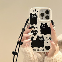 Coque de téléphone portable anti-chute en TPU/PC avec chaîne, motifs de dessins animés mignons et féminins, designs de luxe, vente en gros