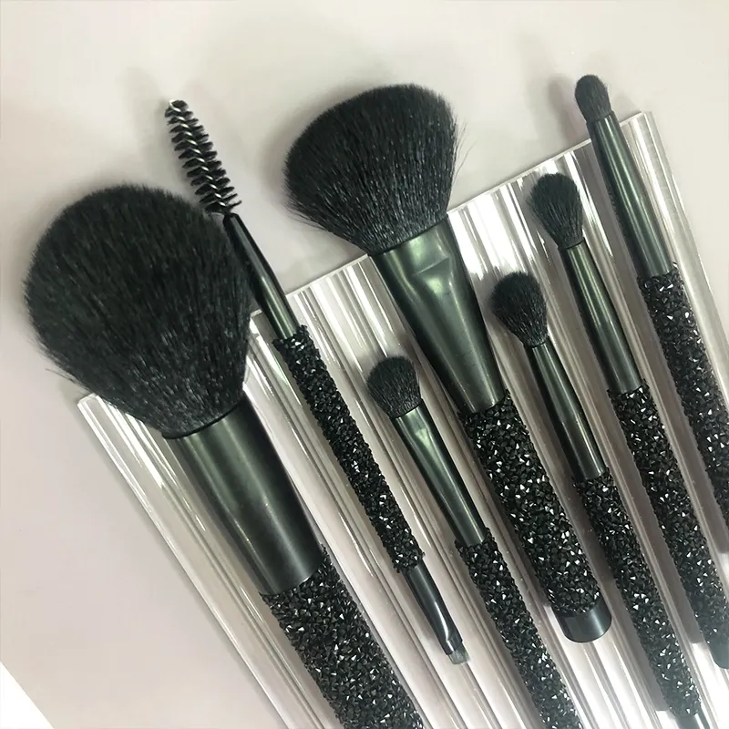 YRX W0109 7PCS Hot Sale Makeup Tools Private Label Normal Size Blush Eyeshadow Black Diamonds Makeup Brush Set