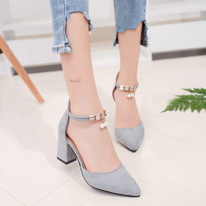 New Designer V Women Pointy Chunky Heels <b>Pumps</b> <b>Black</b> Ankle Strap Heels for Women - Product Image 5