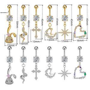 Piercing de comercio electrónico transfronterizo europeo y americano, Nueva joyería de moda, anillo dorado para ombligo, joyería Piercing con incrustaciones de circón - Product Image 2