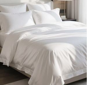 Modern Hotel <strong>White</strong> Cotton 4-Piece Duvet Cover <strong>Set</strong>-Soft Breathable Wrinkle-Resistant Luxury Bedding Queen <strong>Size</strong> 300tc Thread Count - Product Image 1