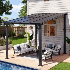 Pergola murale 8x10 en promotion, grandes auvents robustes à fixer au mur pour terrasses, patios et jardins - Product Image 1