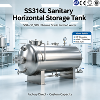 Tanque de Almacenamiento Sanitario Horizontal de 500-30000L, Acero Inoxidable SS316L Electrolijado, Grado Cosmético, Líquido, ASME CE, de Fábrica
