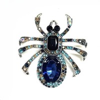 Broche Araignée en Strass, Émail Bleu Cristal, Épingle de Revers Vintage, Bijou Insecte, Cadeau pour Femme, Tendance