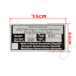 For Simson S51 S 51 IFA Motorcycle Parts Rahmenplakette Mopeds Type <b>Plate</b> Sign <b>Name</b> <b>Plate</b> Typenschild TABLICZKA ZNAMIONOWA - Product Image 3