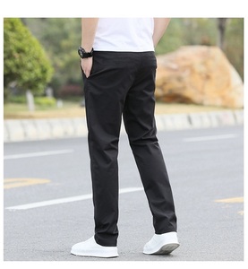 Men's High <b>Work</b> Casual <b>Pants</b> Mid Waist Elastic Straight 100% Cotton Breathable Midweight Summer Knitted Drawstring Closure - Product Image 3