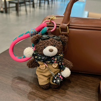 JS Cute Scarf Belt Pants with Plush Little Bear Keychain Charms Plush Bear Bag Charm Teddy Bear Keychain for Handbag Purse