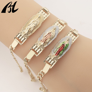 14K 금도금 성모 마리아 펜던트와 18CM 피가로 팔찌 황동 종교 보석 - Product Image 3