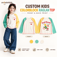 Korte mouw raglan shirt met fruitprint in kleurblokken voor meisjes, kinder top, OEM ODM groothandel kledingleverancier