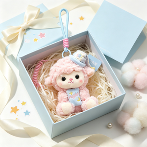 Portachiavi Peluche Pecora Kawaii in Offerta, Morbido con Texture di Lana Riccioluta, Agnello Imbottito con Cappello Notturno, Regalo di Compleanno per Bambini - Product Image 3