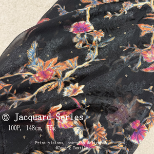 Tela Jacquard con Estampado de Estrellas, Peonías y Begonias Entrelazadas con un Cielo Nocturno, Resistente a las Arrugas, Transpirable y Suave para Ropa de Mujer - Product Image 4
