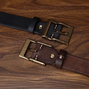 Cinturones de cuero para hombre Genuino Vintage Cuero de vaca Hecho a mano Tendencia de moda Hebilla de cobre Cinturones vaqueros para hombre - Product Image 4