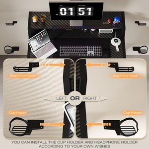 Scrivania da Gaming di Alta Qualità con Luci LED, Tavolo Ergonomico <span class=keywords><strong>per</strong></span> PC con Portabicchieri e Gancio <span class=keywords><strong>per</strong></span> Cuffie, <span class=keywords><strong>per</strong></span> Casa e Ufficio - Product Image 2