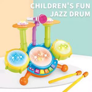 Multi-Functional Toddler Kids Jazz Plastic Musical Instrument Electronic Organ <b>Drum</b> Set Music Toy With Microphone Light - Product Image 3
