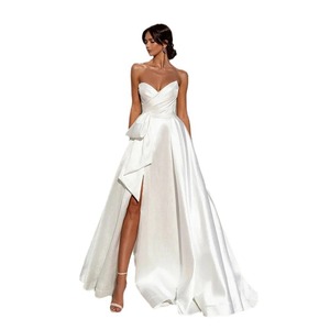 White Satin A-Line Wedding Dress Sweetheart Neckline Floor Length Bridal Gown Simple Elegant Style - Product Image 2