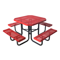 Table de pique-nique commerciale à bords courbés en métal, banc, meubles de jardin, table à manger en acier, table basse pour aire de jeux, patio, extérieur